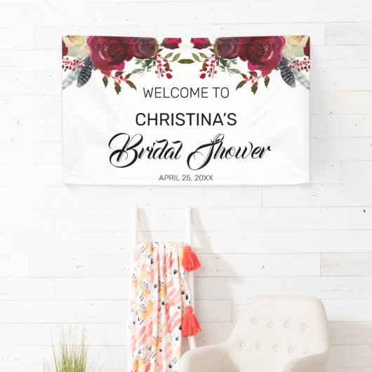 Burgundy Bloom Boho Floral Vrijgezellenfeest Welko Spandoek (Insitu)