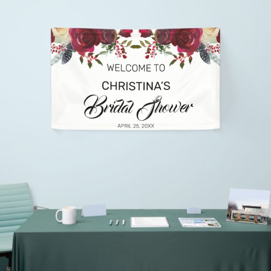 Burgundy Bloom Boho Floral Vrijgezellenfeest Welko Spandoek (Beurs)