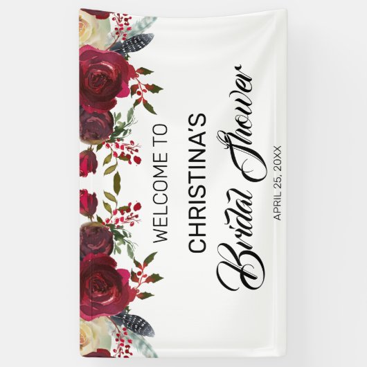 Burgundy Bloom Boho Floral Vrijgezellenfeest Welko Spandoek (Verticaal)