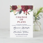 Burgundy Bloom Boho Floral Wedding Postponed Kaart (Staand voorkant)
