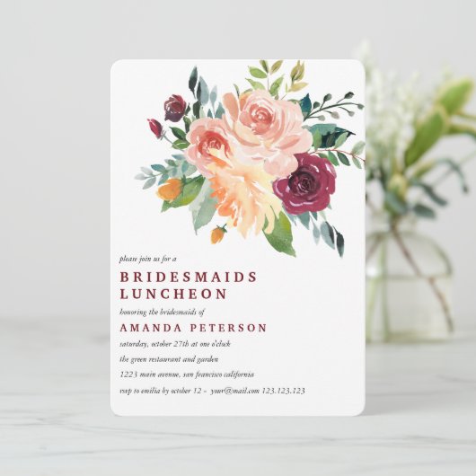 Burgundy Bloom Bridesmaids Luncheon Weddenschap Kaart (Staand voorkant)