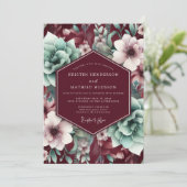 Burgundy Bloom Elegance Wedding Kaart (Staand voorkant)