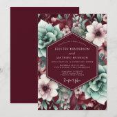Burgundy Bloom Elegance Wedding Kaart (Voorkant / Achterkant)
