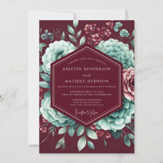 Burgundy Bloom Enchantment Wedding Kaart (Voorkant)