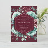 Burgundy Bloom Enchantment Wedding Kaart (Staand voorkant)