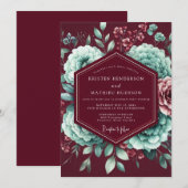 Burgundy Bloom Enchantment Wedding Kaart (Voorkant / Achterkant)