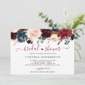 Burgundy Bloom Floral Navy Blue Vrijgezellenfeest Kaart (Staand voorkant)