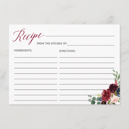 Burgundy Bloom Floral Vrijgezellenfeest Recipe Kaa Informatiekaartje (Voorkant)
