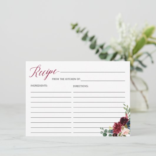 Burgundy Bloom Floral Vrijgezellenfeest Recipe Kaa Informatiekaartje (Staand voorkant)