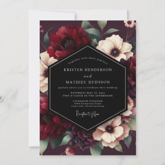 Burgundy Bloom Luxe Wedding Kaart (Voorkant)
