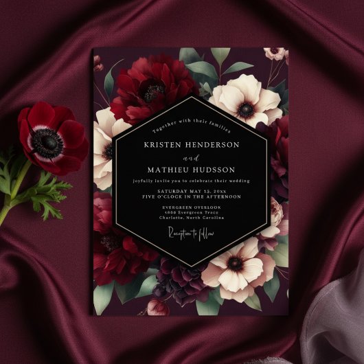 Burgundy Bloom Luxe Wedding Kaart