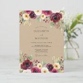 Burgundy Bloom Meadow Wedding Kaart (Staand voorkant)