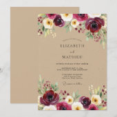 Burgundy Bloom Meadow Wedding Kaart (Voorkant / Achterkant)