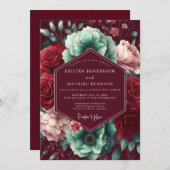 Burgundy Bloom Moody Romance Wedding Kaart (Voorkant / Achterkant)