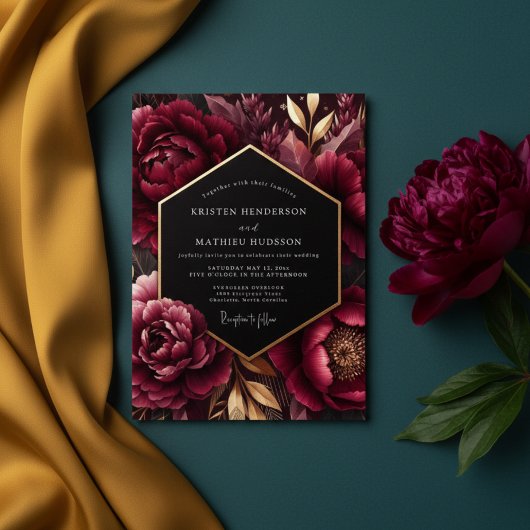 Burgundy Bloom Opulence Wedding Kaart