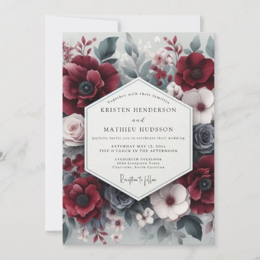 Burgundy Bloom Opulent Wedding Kaart (Voorkant)