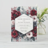 Burgundy Bloom Opulent Wedding Kaart (Staand voorkant)