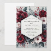 Burgundy Bloom Opulent Wedding Kaart (Voorkant / Achterkant)