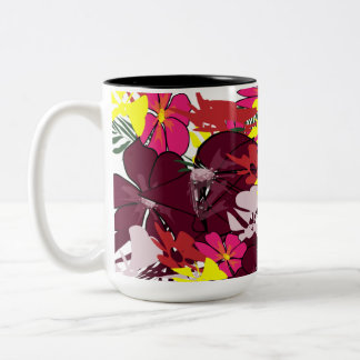 Burgundy Bloom Pop — Abstracte bloemenmok Tweekleurige Koffiemok