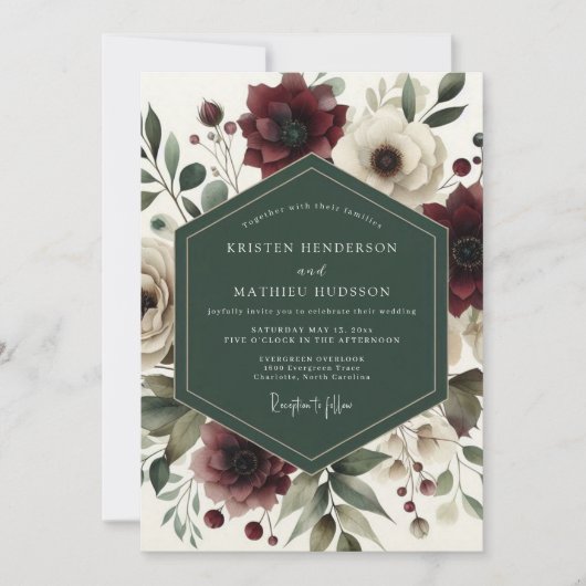 Burgundy Bloom Romance Wedding Kaart (Voorkant)
