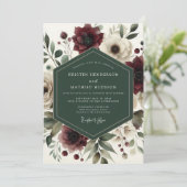 Burgundy Bloom Romance Wedding Kaart (Staand voorkant)