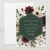 Burgundy Bloom Romance Wedding Kaart (Voorkant / Achterkant)