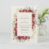 Burgundy Bloom Romance Wedding Kaart (Staand voorkant)