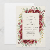 Burgundy Bloom Romance Wedding Kaart (Voorkant / Achterkant)