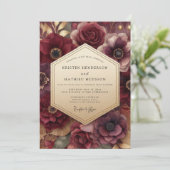 Burgundy Bloom Romantic Wedding Kaart (Staand voorkant)