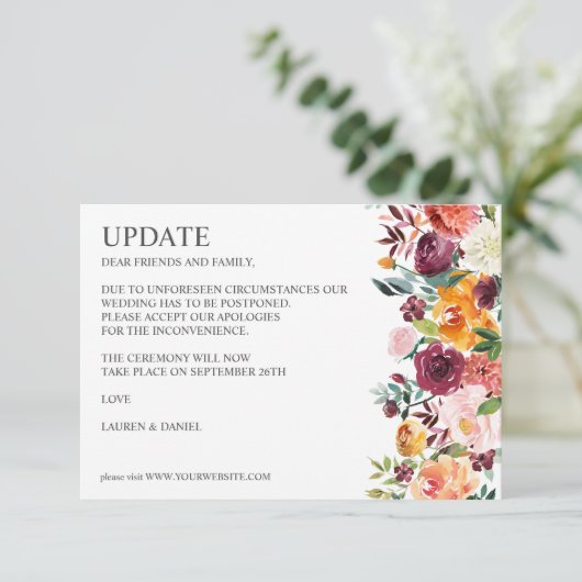 Burgundy Bloom | Rustige botanische WEDDING-UPDATE Kaart (Staand voorkant)