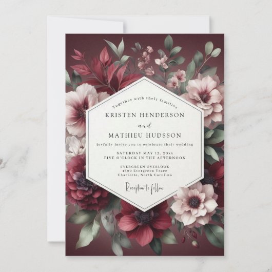 Burgundy Bloom Wedding Kaart (Voorkant)