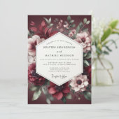 Burgundy Bloom Wedding Kaart (Staand voorkant)