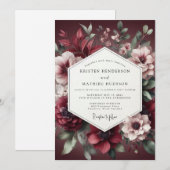 Burgundy Bloom Wedding Kaart (Voorkant / Achterkant)