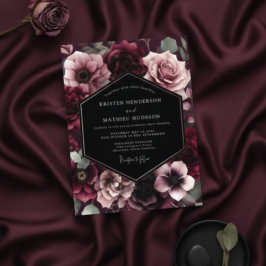 Burgundy Bloom Wedding Kaart
