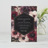 Burgundy Bloom Whimsical Wedding Kaart (Staand voorkant)