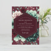 Burgundy Bloom Whimsical Wedding Kaart (Staand voorkant)