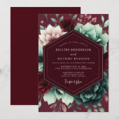 Burgundy Bloom Whimsical Wedding Kaart (Voorkant / Achterkant)