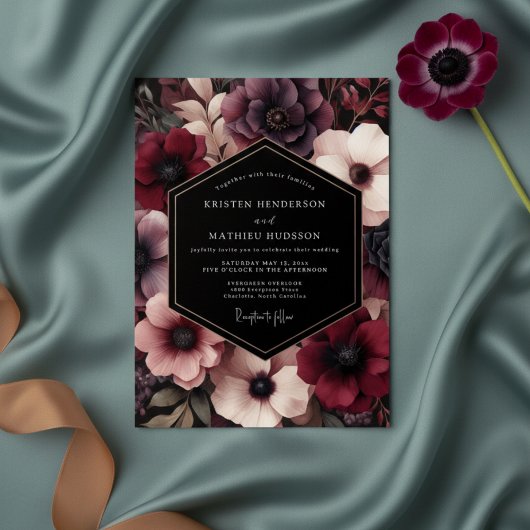 Burgundy Bloom Whimsical Wedding Kaart