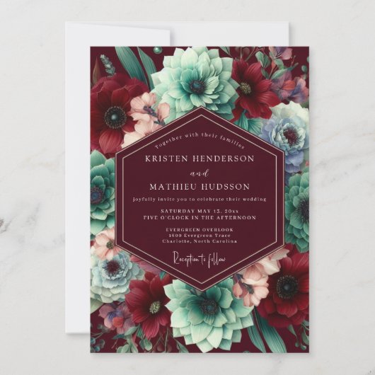 Burgundy Bloom Whimsy Wedding Kaart (Voorkant)