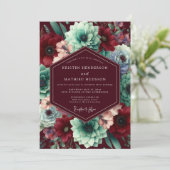 Burgundy Bloom Whimsy Wedding Kaart (Staand voorkant)
