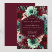 Burgundy Bloom Whimsy Wedding Kaart (Voorkant / Achterkant)