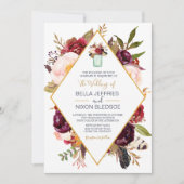 Burgundy Bloom Wine Blush Floral Mason Jar Wedding Kaart (Voorkant)