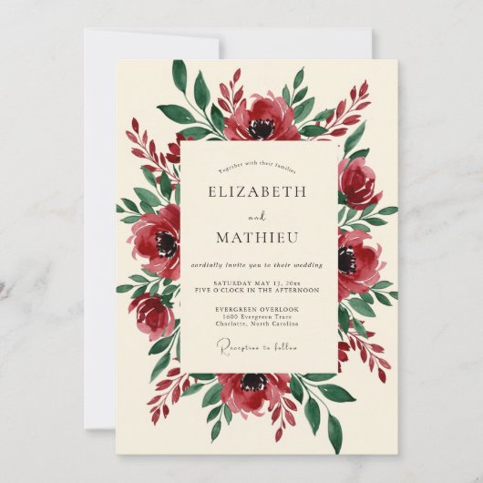 Burgundy Blooming Botanical Wedding Kaart (Voorkant)