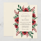 Burgundy Blooming Botanical Wedding Kaart (Voorkant / Achterkant)