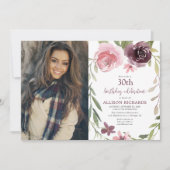 Burgundy blos bloemige verjaardagsfoto voor volwas kaart (Voorkant)