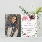 Burgundy blos bloemige verjaardagsfoto voor volwas kaart (Staand voorkant)