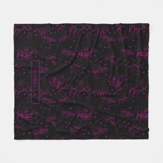 Burgundy blossom bloem gepersonaliseerde naam fleece deken (Voorkant (Horizontaal))