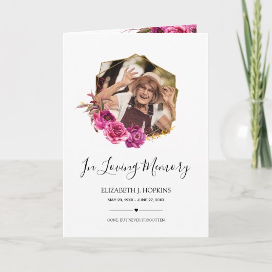 Burgundy Blossom Geometric Lijst 2 Foto Funeral Programma (Voorkant)