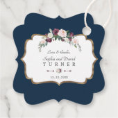 Burgundy Blozen Ivoor Bloem Goud Navyblauw Trouwen Bedankjes Labels (Achterkant)