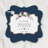 Burgundy Blozen Ivoor Bloem Goud Navyblauw Trouwen Bedankjes Labels (Voorkant)